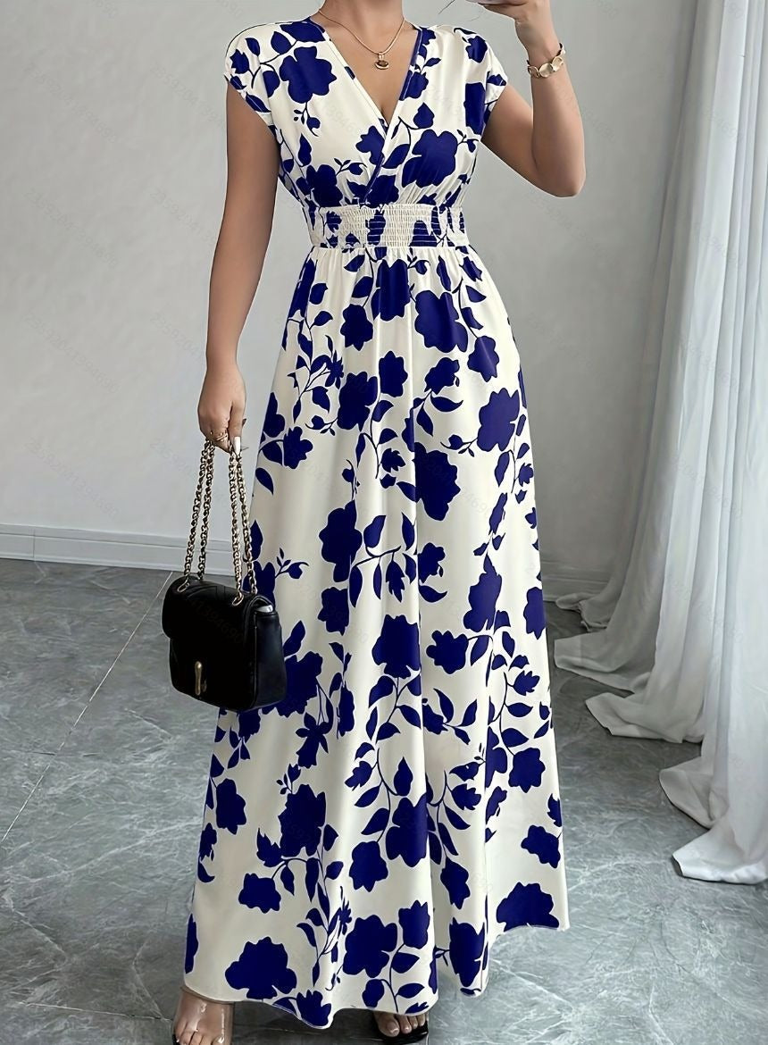 Vestido largo Mujer con escote en V y estampado floral