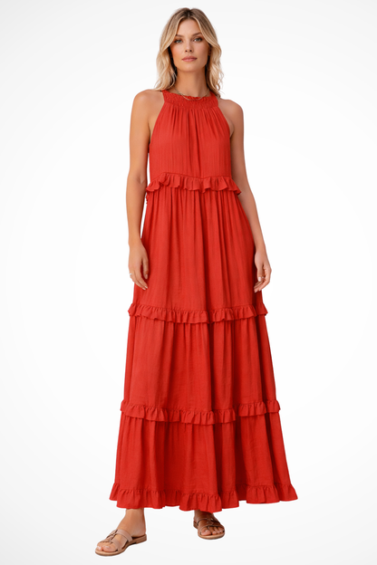 Vestido maxi mujer sin mangas volantes veraniego