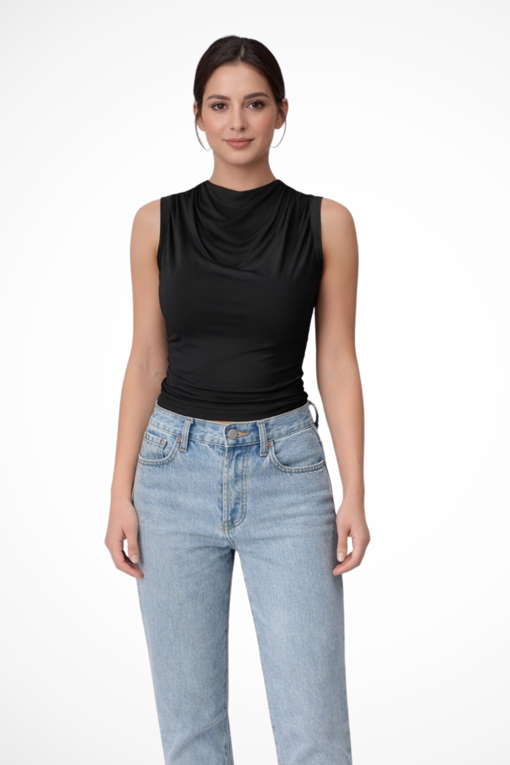 Mujer sin mangas Cuello drapeado Peplum