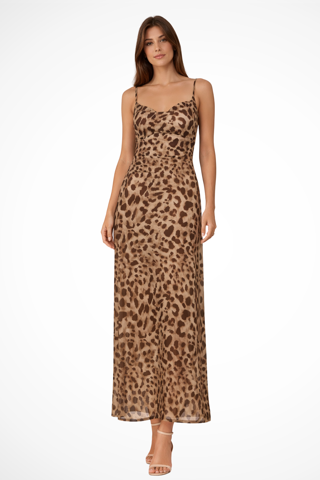 Vestido midi mujer de estampado animal tirantes finos y volantes