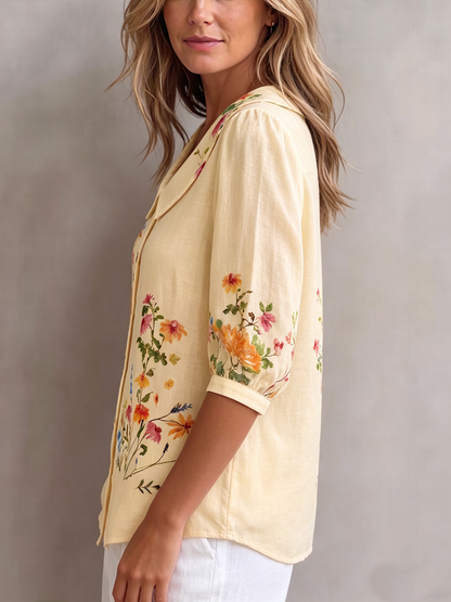 Blusa mujer lino algodón cuello peter pan estilo vintage