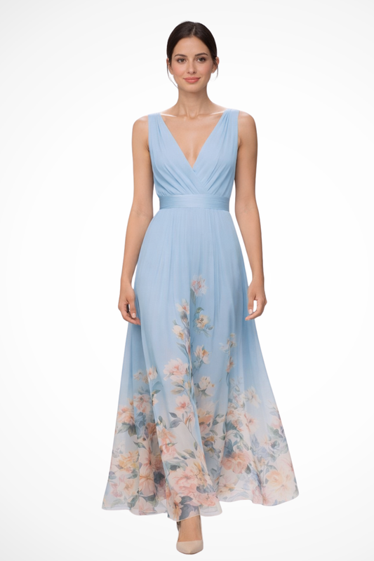 Vestido maxi mujer sin mangas estampado floral fluido - Mavetta