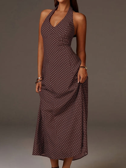 Vestido Maxi Mujer Lunares Cuello Halter Escote en V