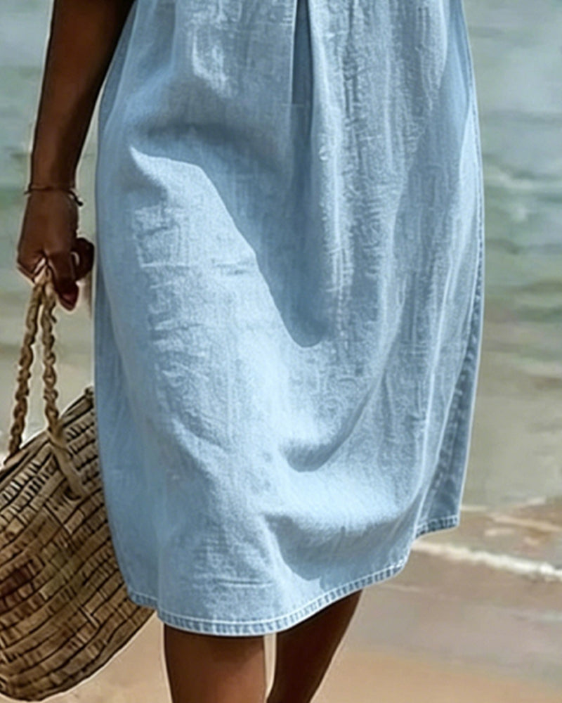 Vestido Mujer Denim Corte Fluido Manga Acampanada