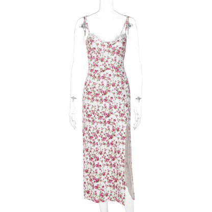 Vestido Largo Mujer de Encaje y Estampado Fiesta Verano