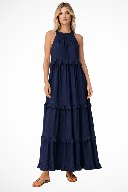 Vestido maxi mujer sin mangas volantes veraniego - Mavetta