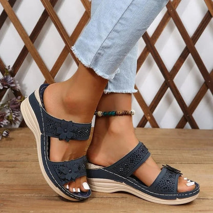 Sandalias Mujer con Cuña y Tiras Florales Transpirables