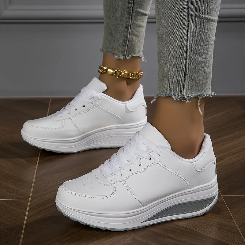 Zapatillas Mujer Plataforma Cuero Sintético Cordones Suela Gruesa