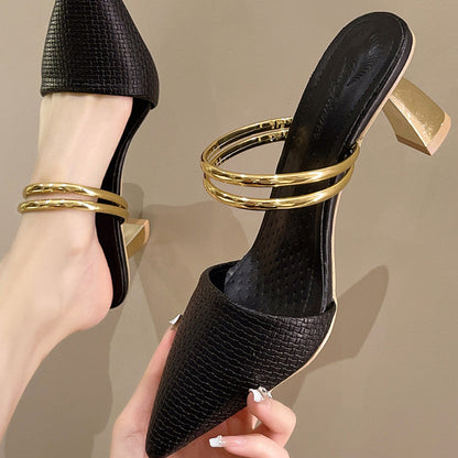 Sandalias Mujer Tacón Grueso Piel Cubierta Diseño Elegante