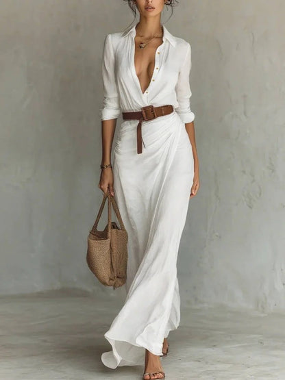 Vestido Largo Mujer Escote en V Diseño Cruzado