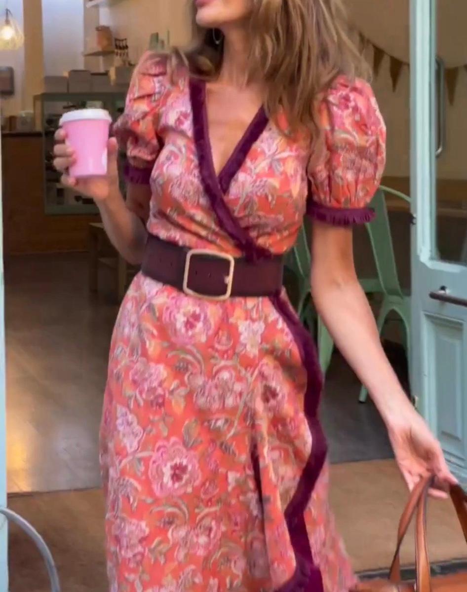 Vestido Mujer Wikkel Manga Abullonada Doce Ondas