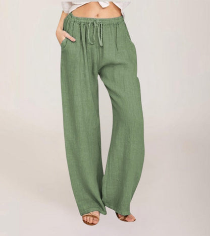Pantalón Mujer Tiro Alto Tejido Ligero Pierna Recta