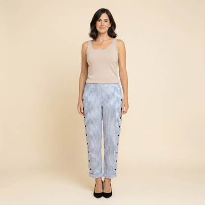 Pantalón recto Mujer con botones laterales y rayas - Mavetta