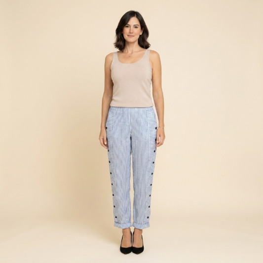 Pantalón recto Mujer con botones laterales y rayas - Mavetta