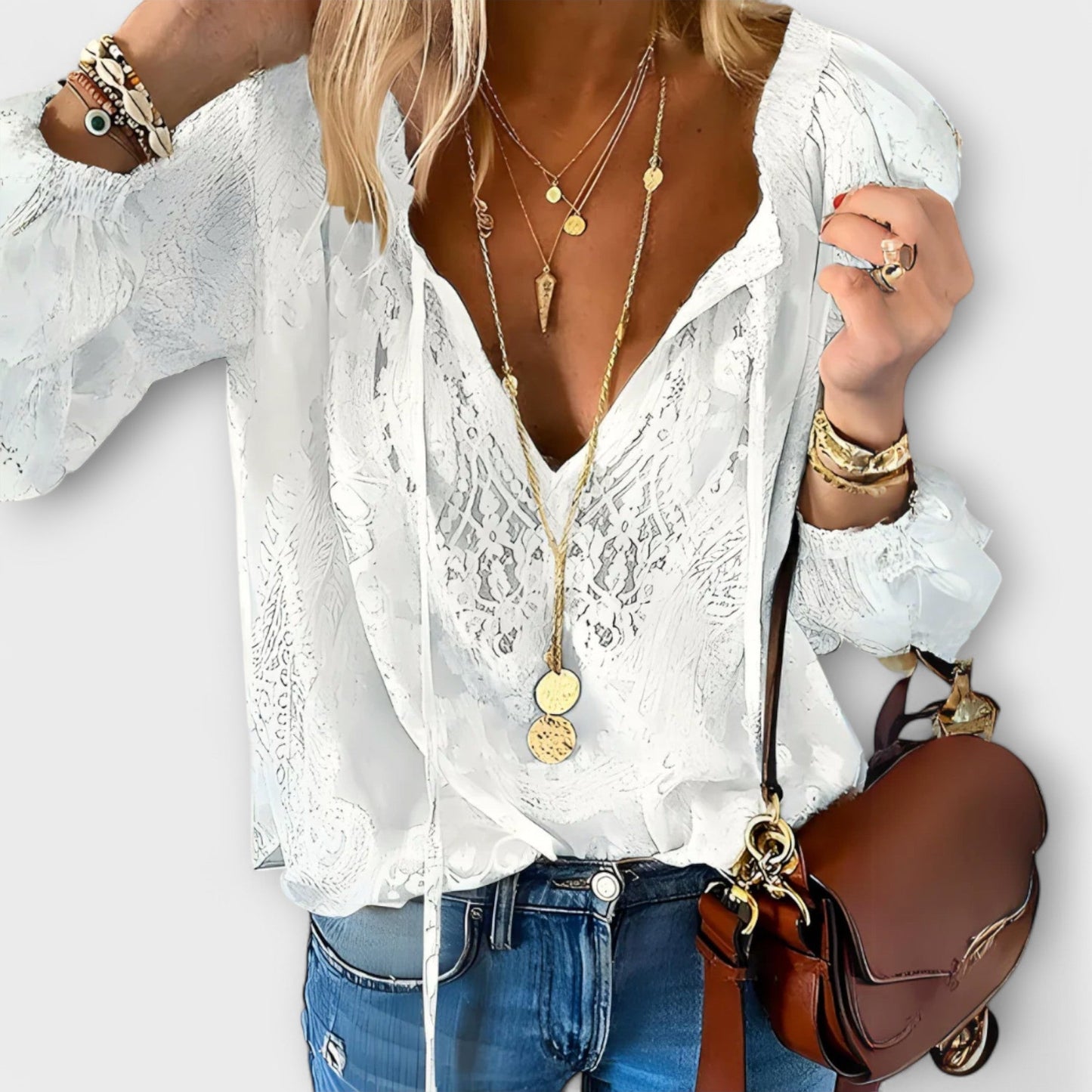 Blusa Mujer Bohemia Escote en V Manga Larga Informal - Mavetta