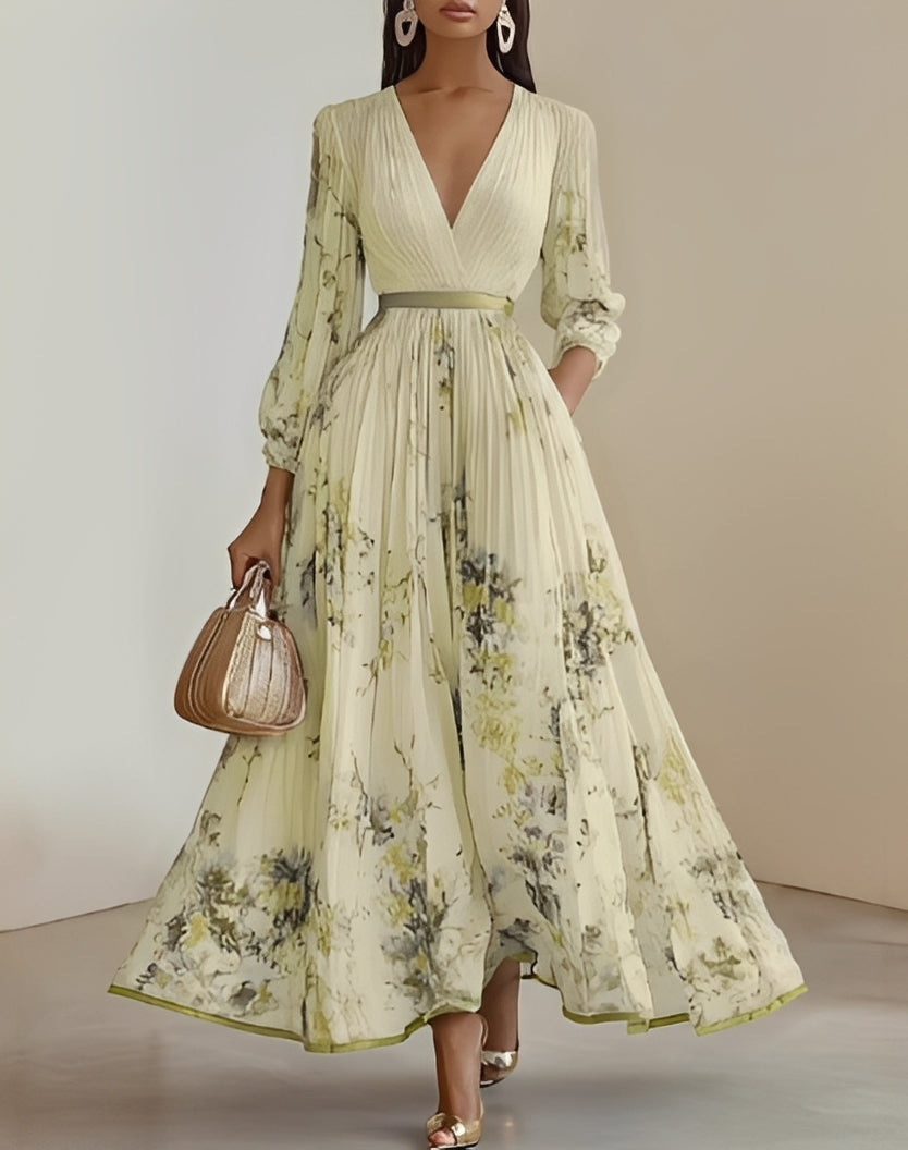 Vestido largo mujer con estampado floral escote en V