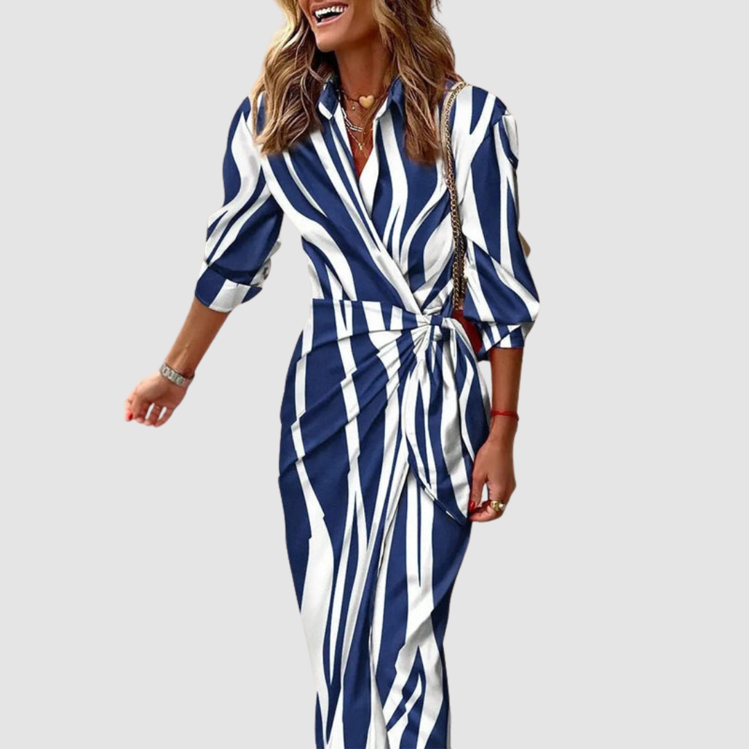Vestido midi mujer de tejido fluido con estampado y corte holgado