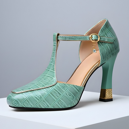 Tacones mujer con tira en T tacón bloque elegante fiesta
