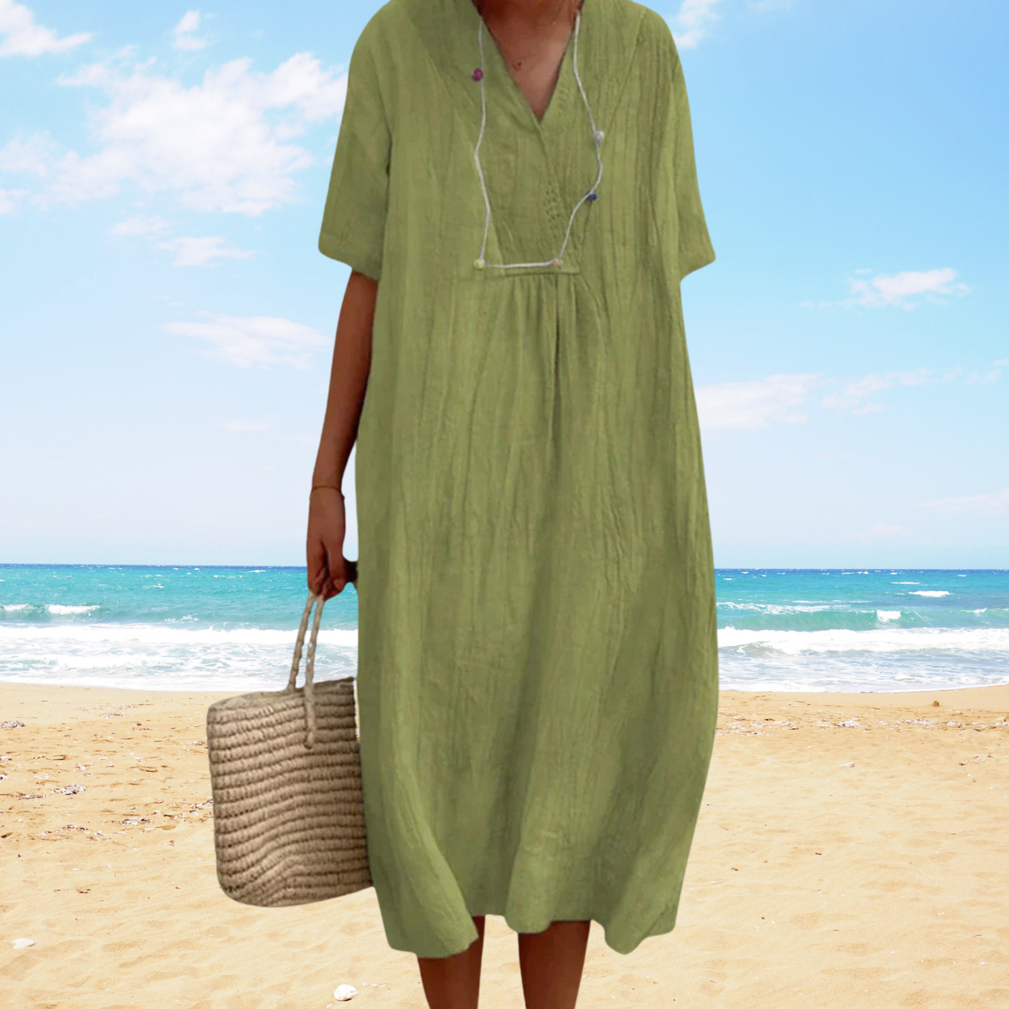 Vestido midi mujer fluido escote en v verano