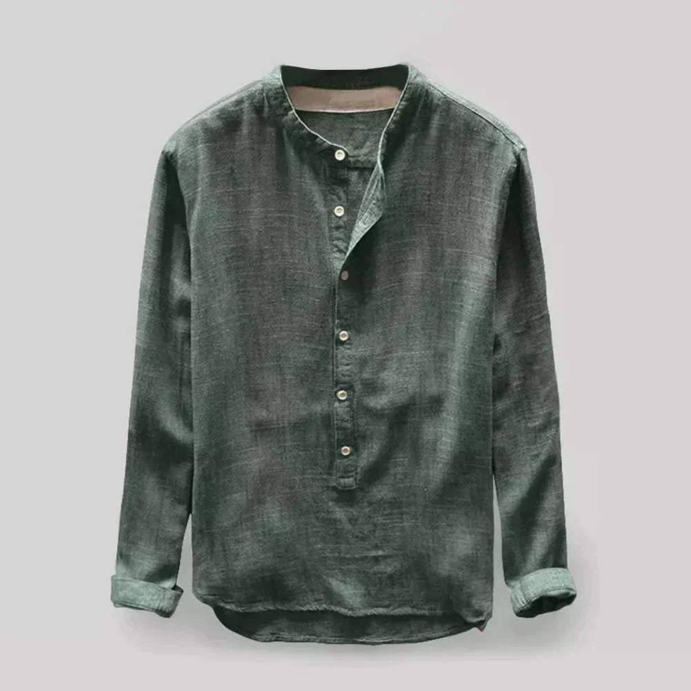 Camisa Casual Hombre Algodón Cuello Mao Ajuste Regular