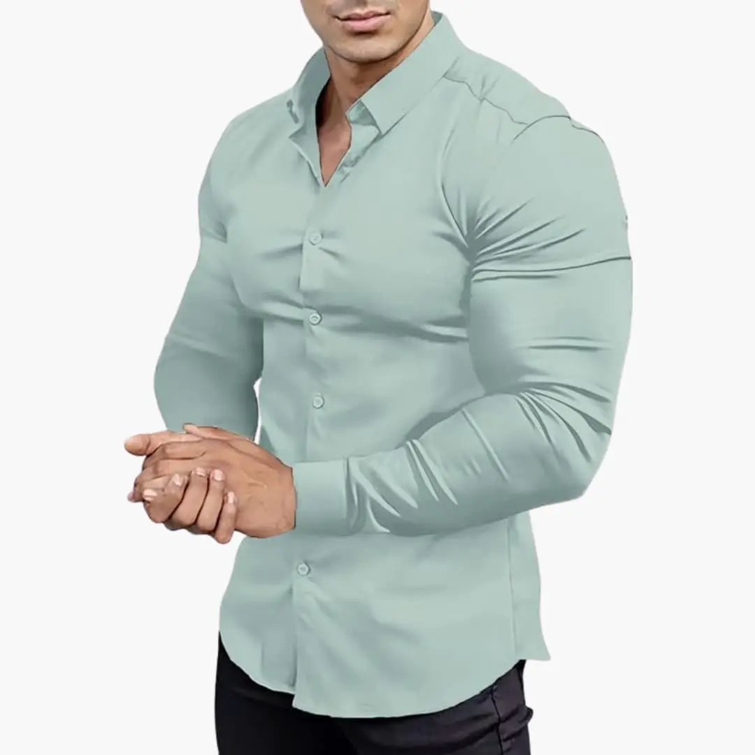 Camisa Hombre Slim Fit Algodón Manga Larga Botones