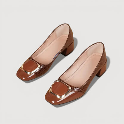 Tacones Bloque Mujer Acabado Croco Tacón Bajo Cómodos