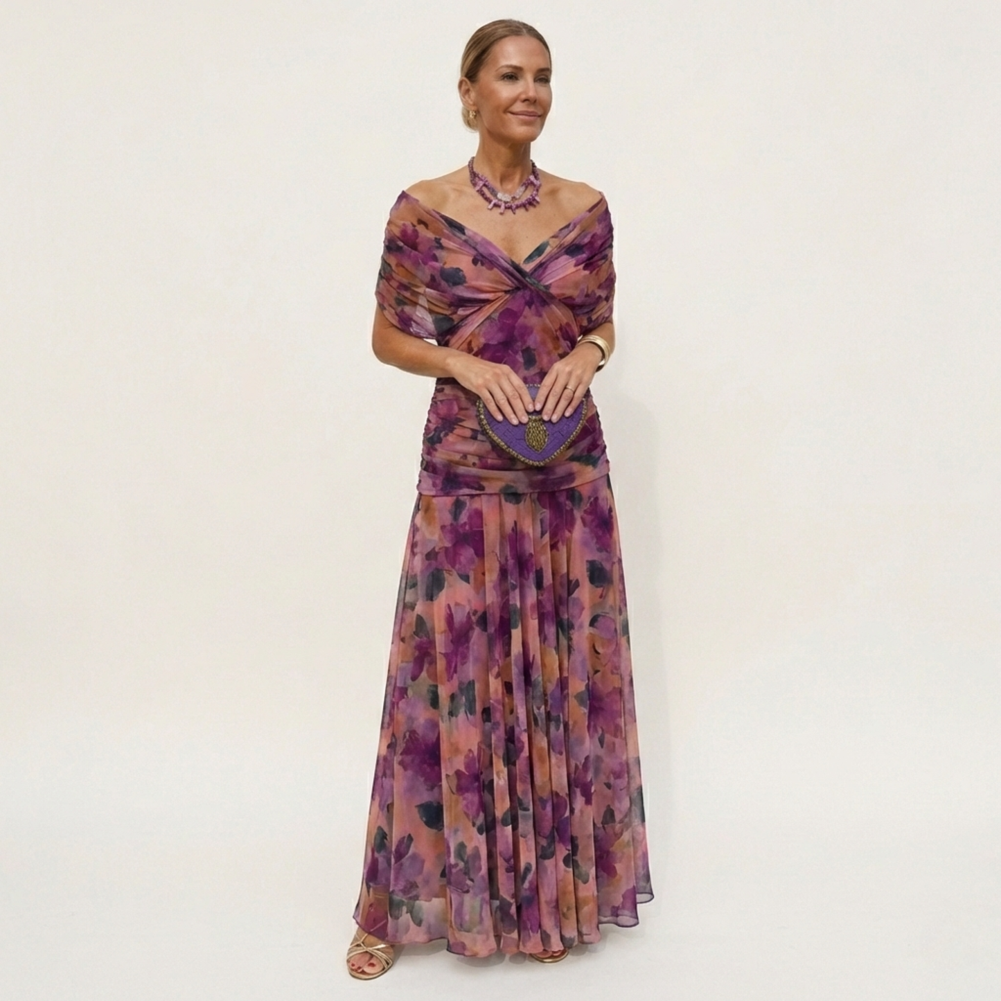 Vestido Largo Mujer Fluido Escote en V Diseño Sofisticado