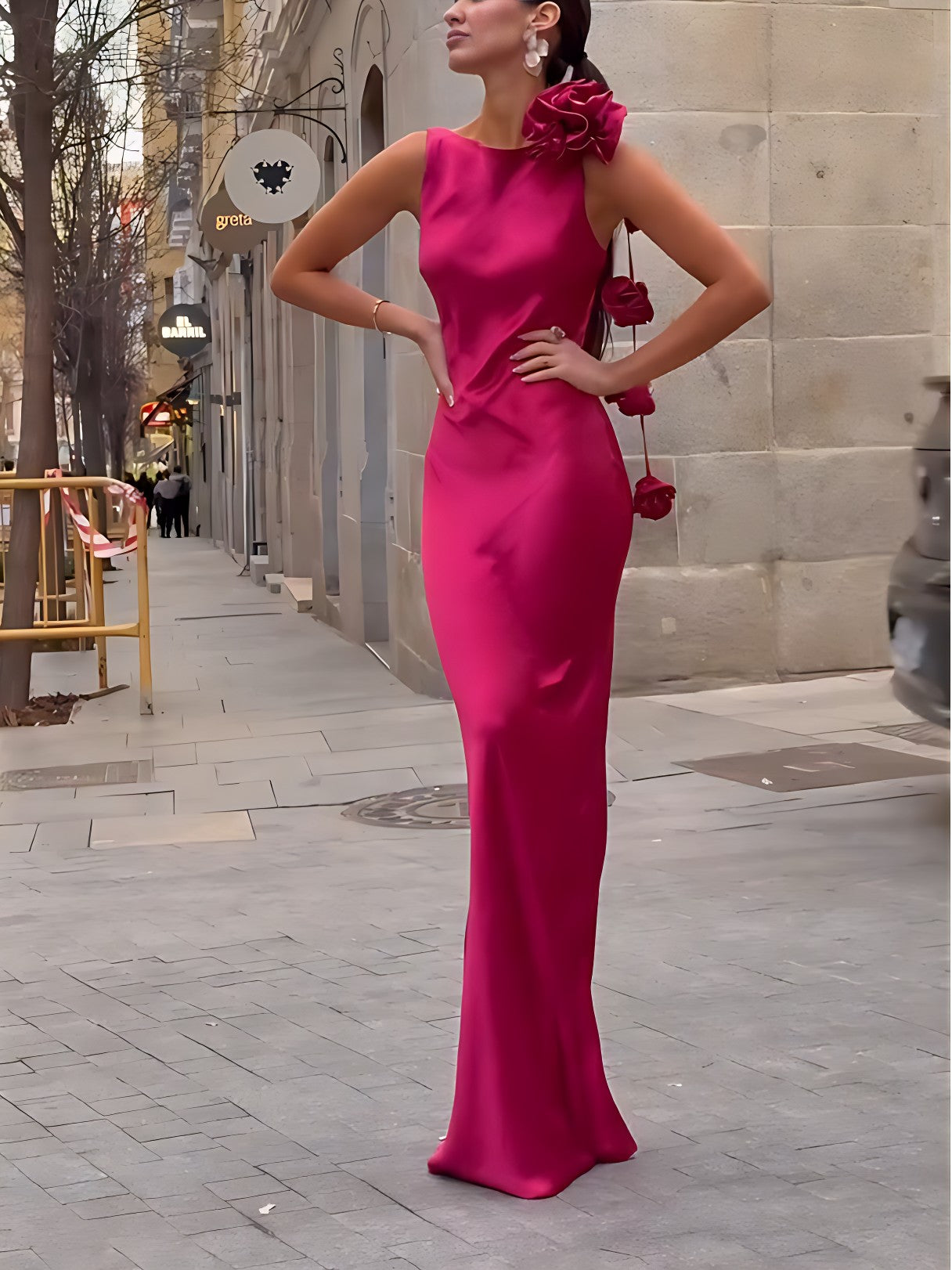 Vestido largo mujer con detalle floral para invitadas elegante