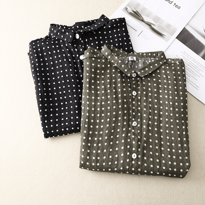 Camisa mujer de algodón y lino manga corta estampada
