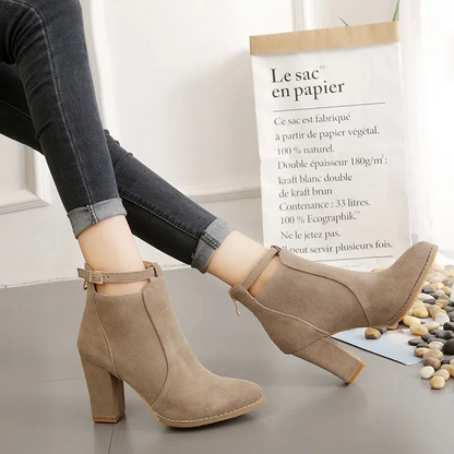 Botines Mujer con Hebilla Tacón Alto de Bloque