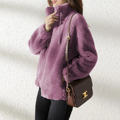 Chaqueta Mujer Teddy Cuello Alto Cremallera Moderna