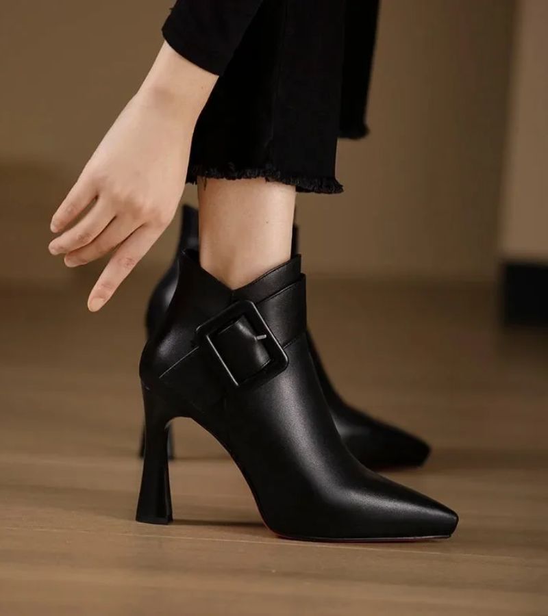 Botines mujer Tacón Alto Hebilla Grande Estilo Moderno