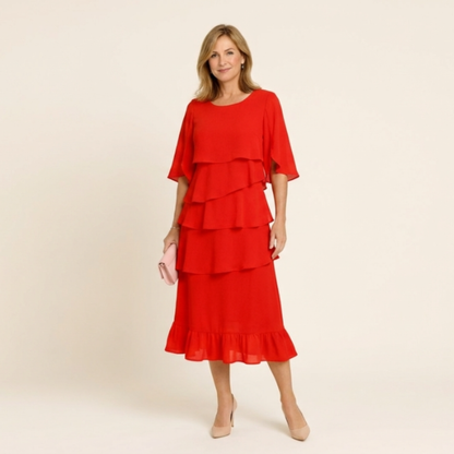 Vestido mujer elegante con mangas de volantes en capas - Mavetta