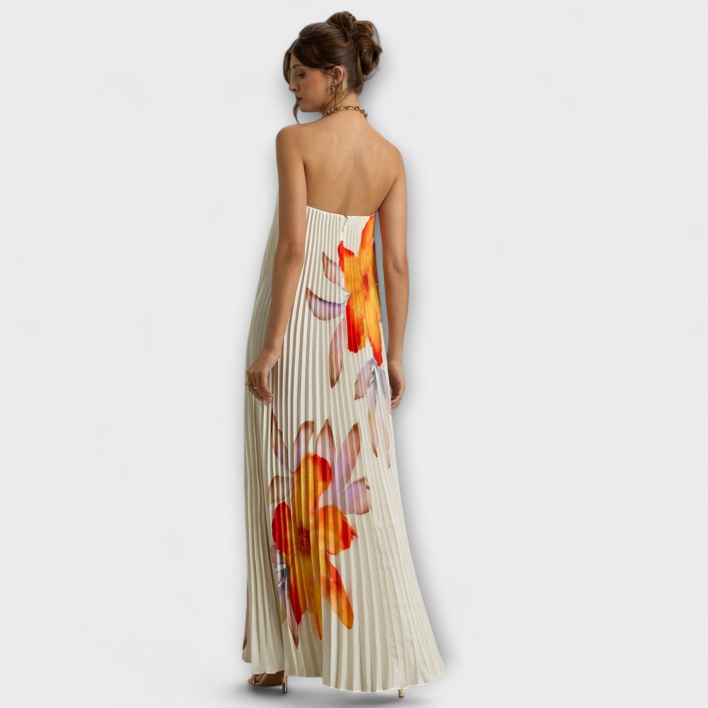 Vestido Largo Mujer Plisado Palabra de Honor con Corsé