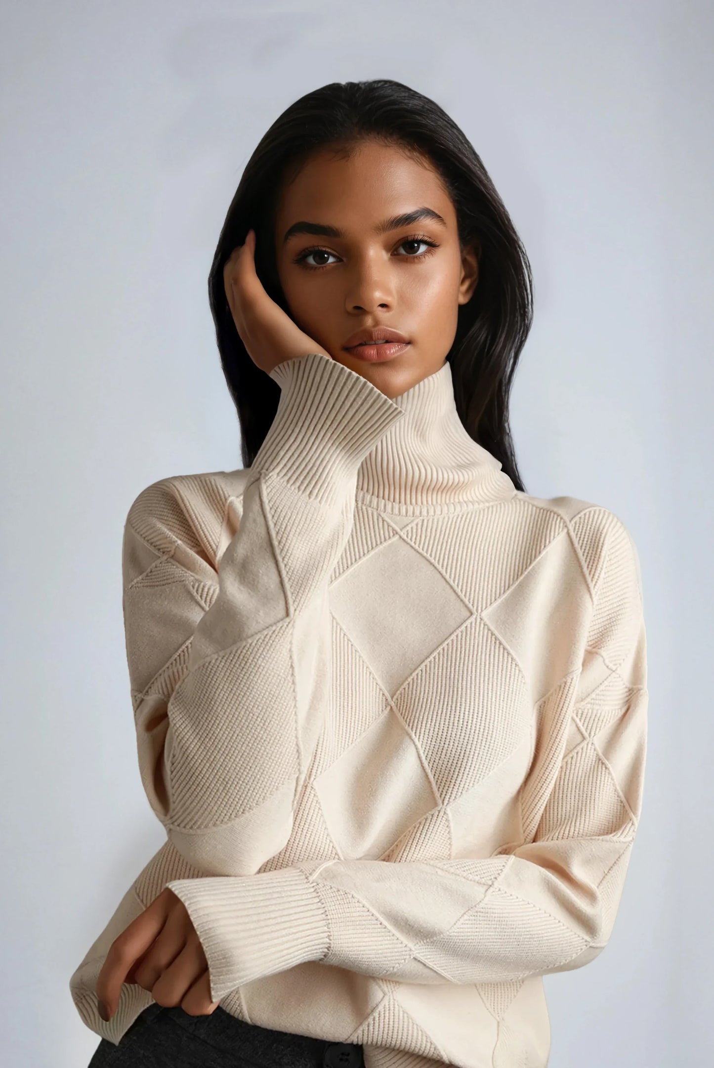 Jersey mujer Cuello alto Estampado cuadros Cálido - Mavetta