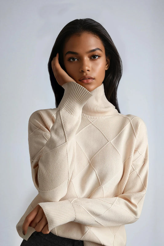 Jersey mujer Cuello alto Estampado cuadros Cálido - Mavetta