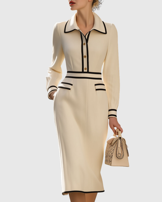 Vestido midi mujer con detalles de botones ajustado elegante - Mavetta