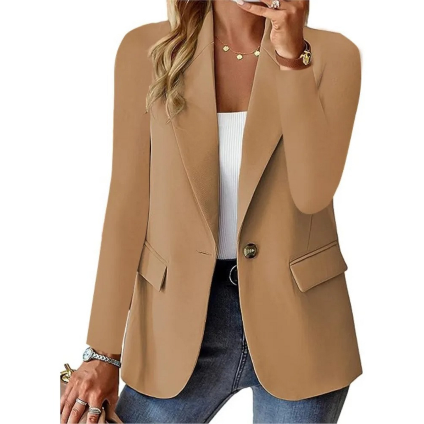 Blazer mujer de tejido ligero corte holgado solapa clásica
