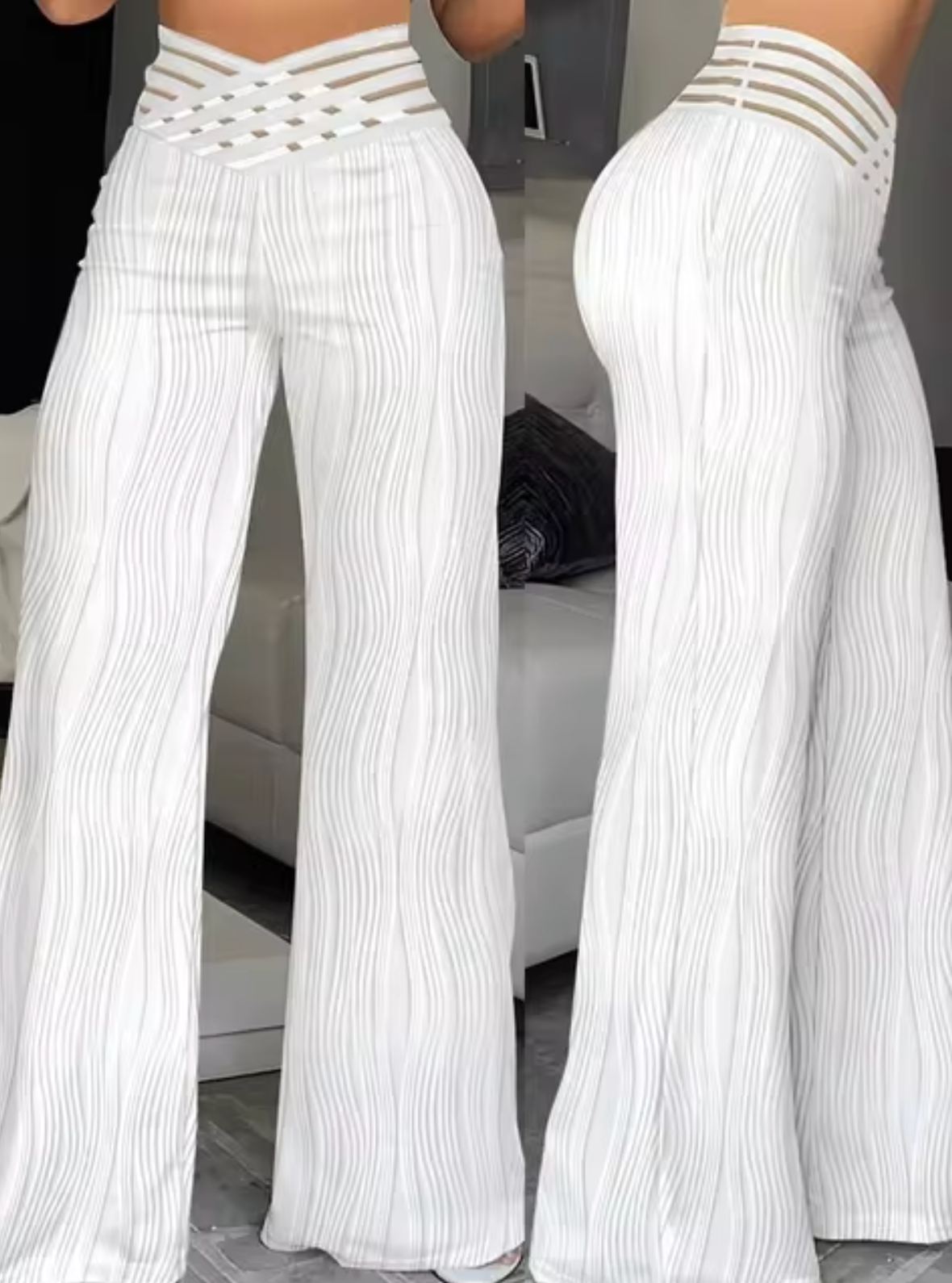 Pantalón de campana mujer con cintura alta elegante
