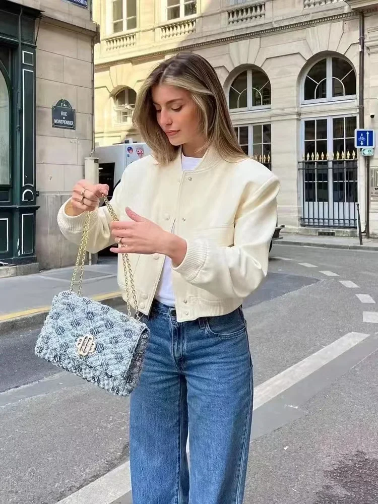 Chaqueta bomber Mujer corta con botones y bolsillos funcionales