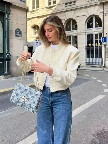 Chaqueta bomber Mujer corta con botones y bolsillos funcionales