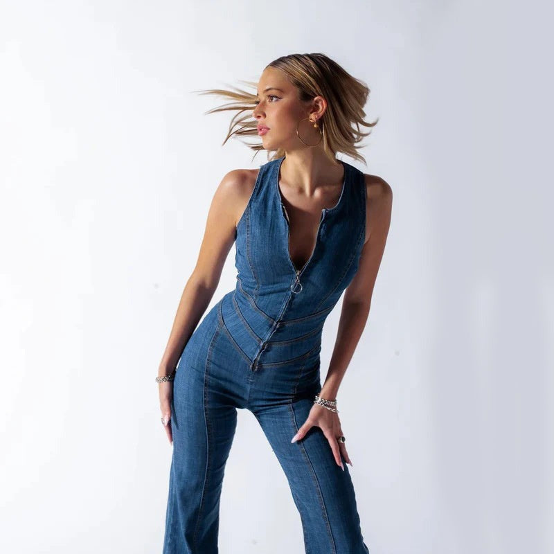 Mono Mujer sin Mangas con Pantalón Acampanado