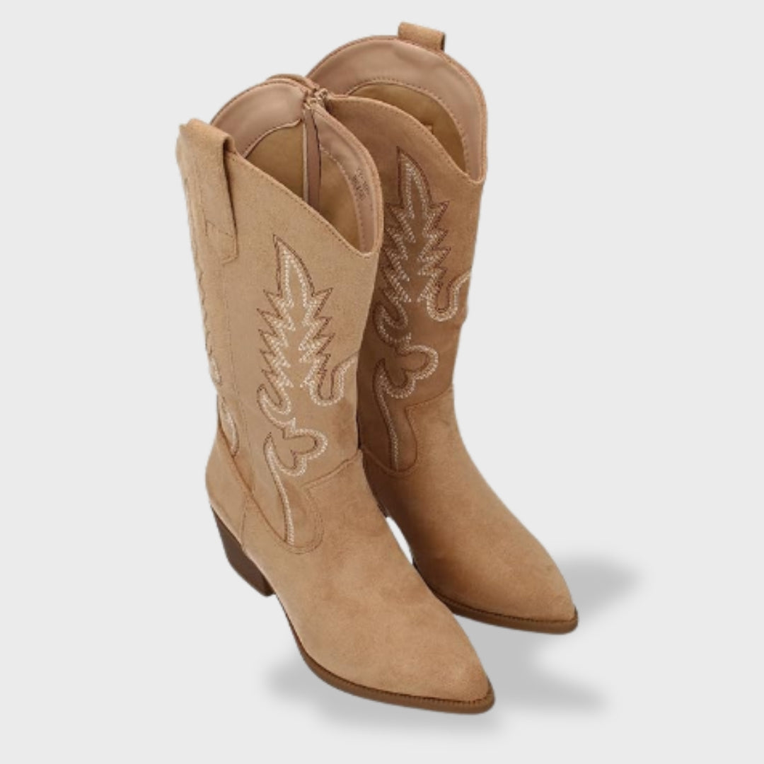 Botas Cowboy Mujer de Piel Bordadas Tacón Bajo