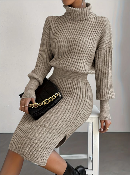 Vestido Mujer de Punto con Cuello Alto y Mangas Largas