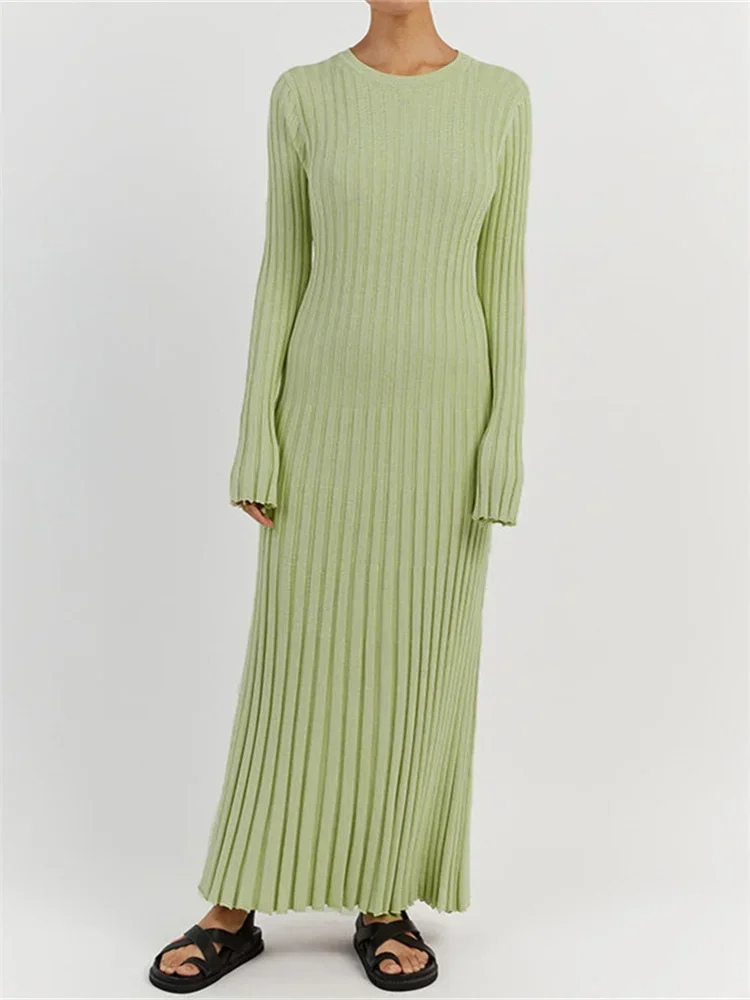 Vestido largo mujer de plumeti tejido elástico ajustado plisado