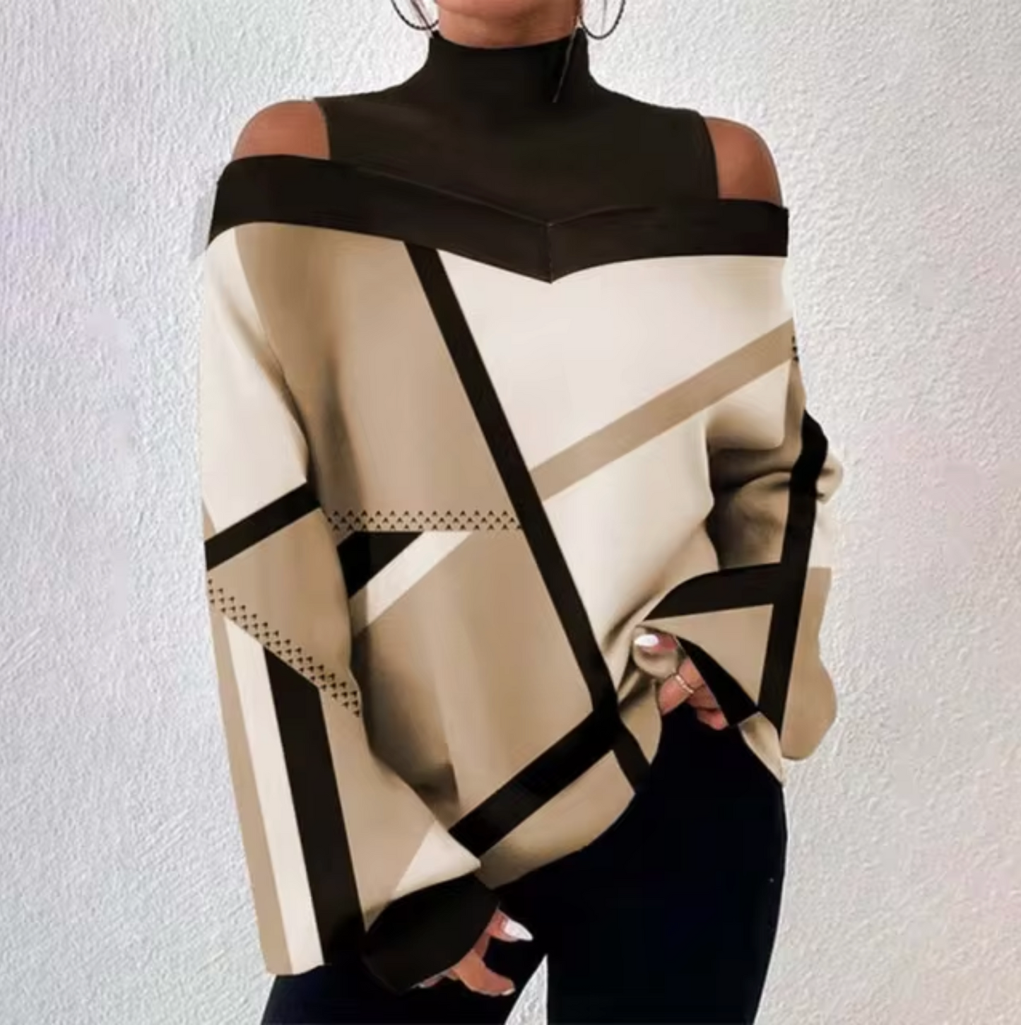 Blusa Mujer Off-Shoulder Cuello Alto Ajuste Suelto