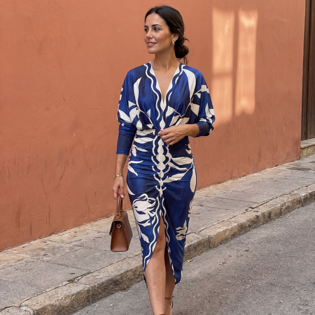 Vestido midi mujer cruzado fluido escote en V