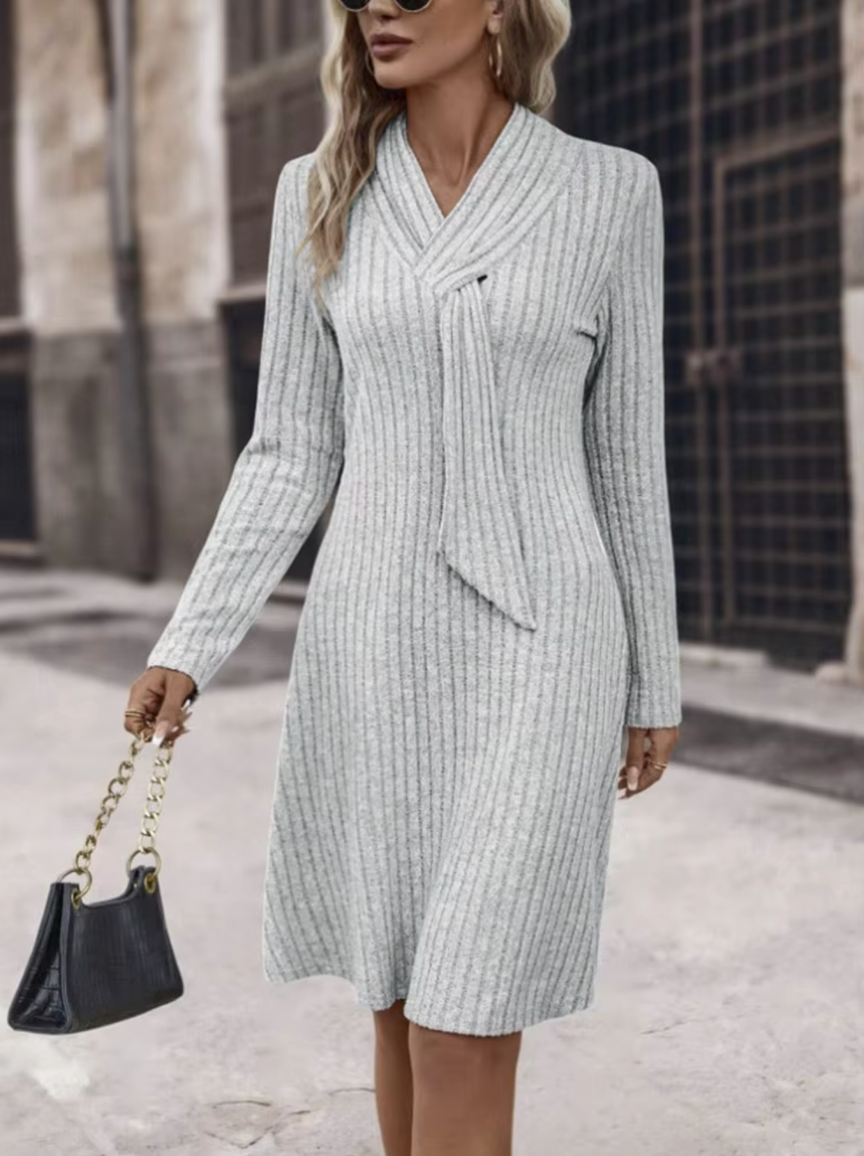 Vestido Mujer de Plumeti Manga Larga Ajustado