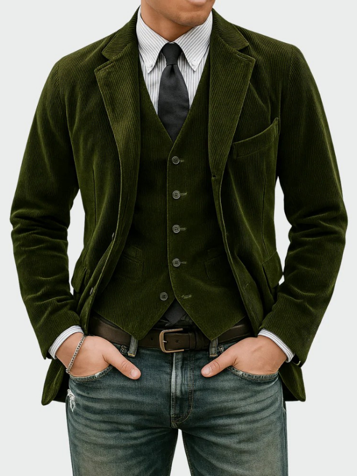 Conjunto Hombre Blazer y Chaleco Tejido Formal Moderno