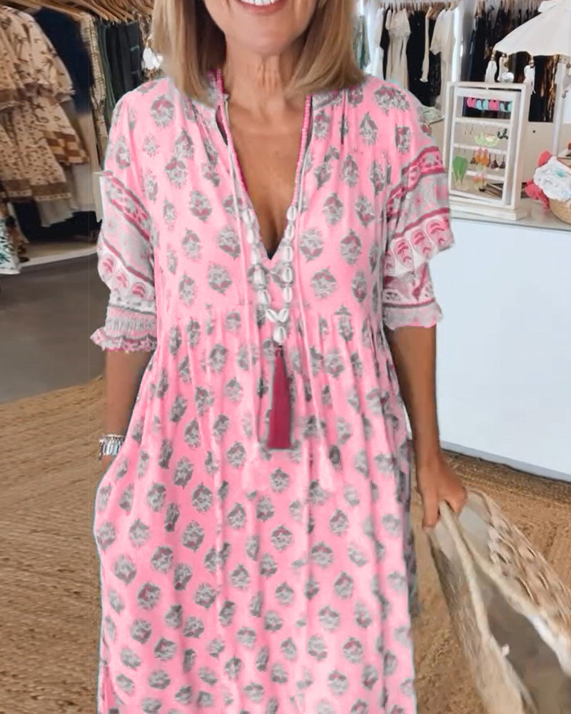 Vestido largo mujer de capas con escote en V bohemio